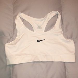 White with Black Swoosh Nike Sports Bra, size L